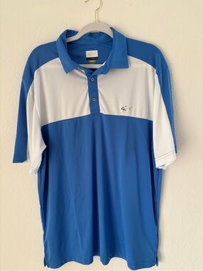 Greg Norman Collection Blue & White Colorblock Performance Polo
